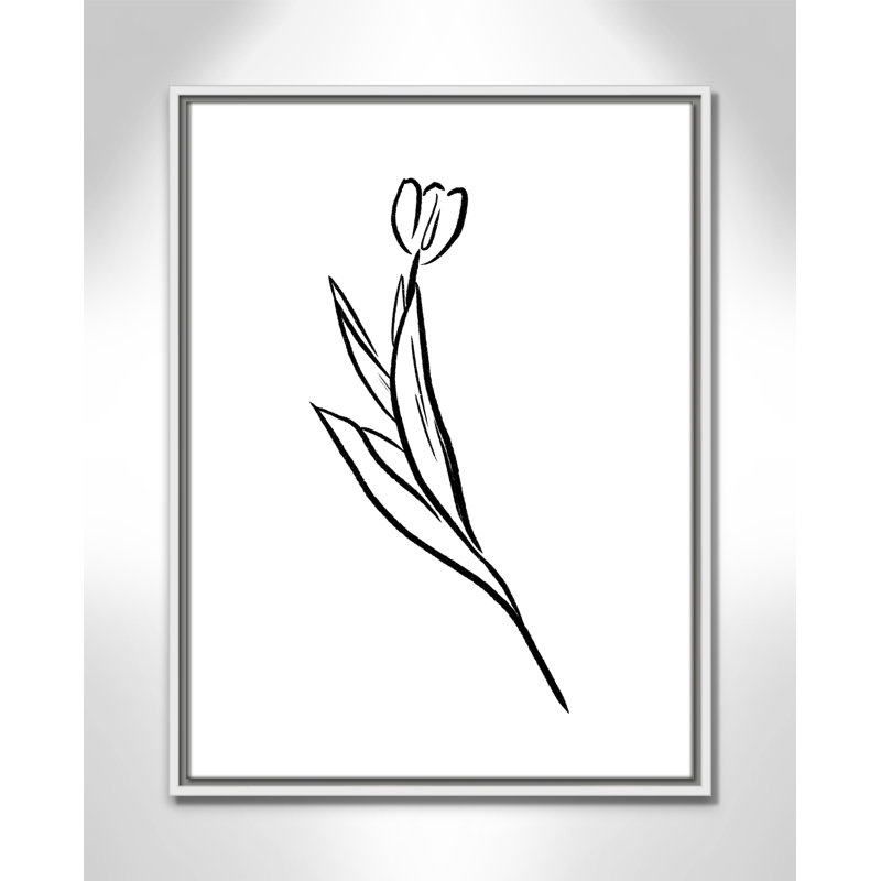 Fleurs simples 1 - reproduction de dessin, Toile blanche encadrée, H 25,5 po x l 19,5 po x P 2 po