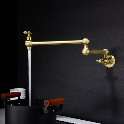 Gold Brass Wall Mount Pot Filler Faucet, Arm Improves Usability And Efficiency, Double Handles Consistent Precise Water Flow, Corrosion Surface Conservation Strategy, Tranquil Non-Interfering Aerator
