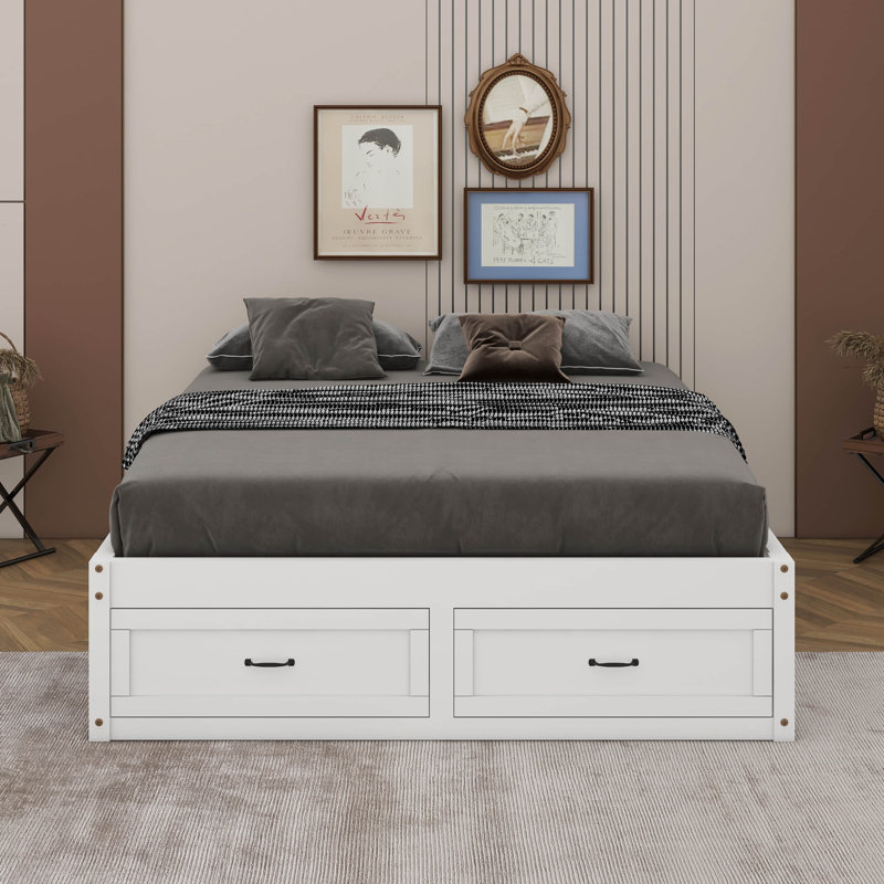 Lit plateforme avec 6 tiroirs, Blanc antique, Grand lit