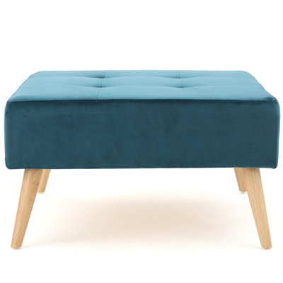 Velours sarcelle Mid-Century moderne avec pieds et caractéristiques, 30,5 po x 30,5 po x 17 po, avec pieds en bouleau massif, largeur de 30,5 po x 17 po de profondeur