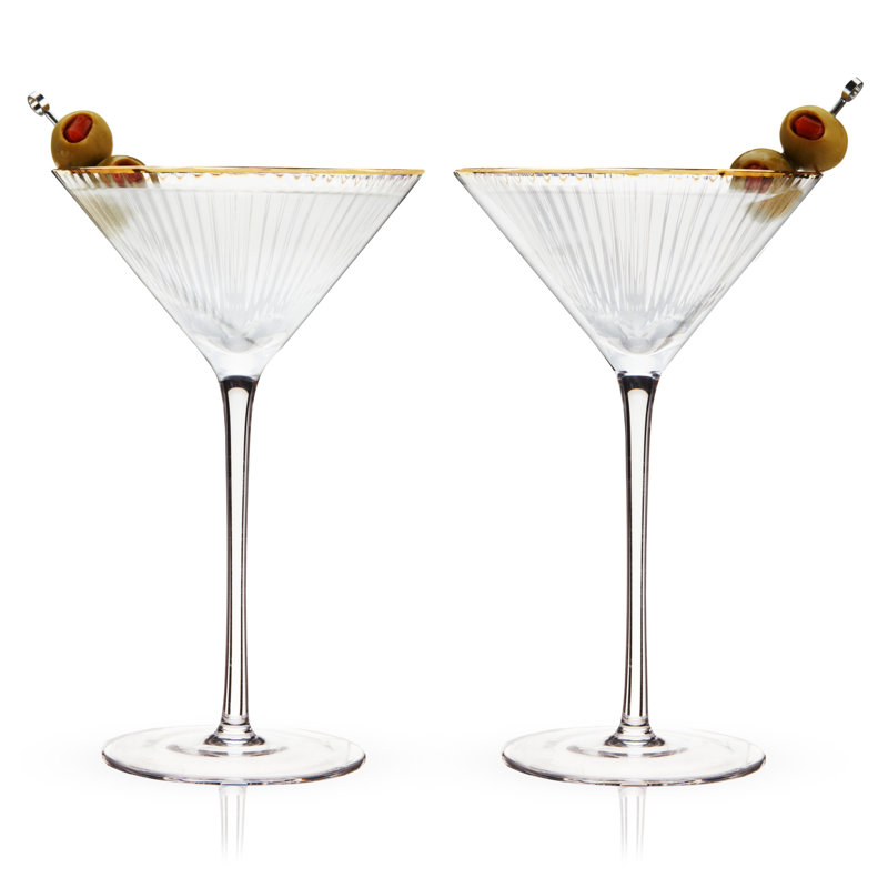 Verres à martini  Meridian - verres à cocktail amusants à pied - verrerie en cristal à bordure dorée art déco - ensemble de 7 oz