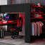 Lit superposé double en bois massif avec bureau à hauteur ajustable, garde-robe, grand rangement et lumière RVB-2141914843