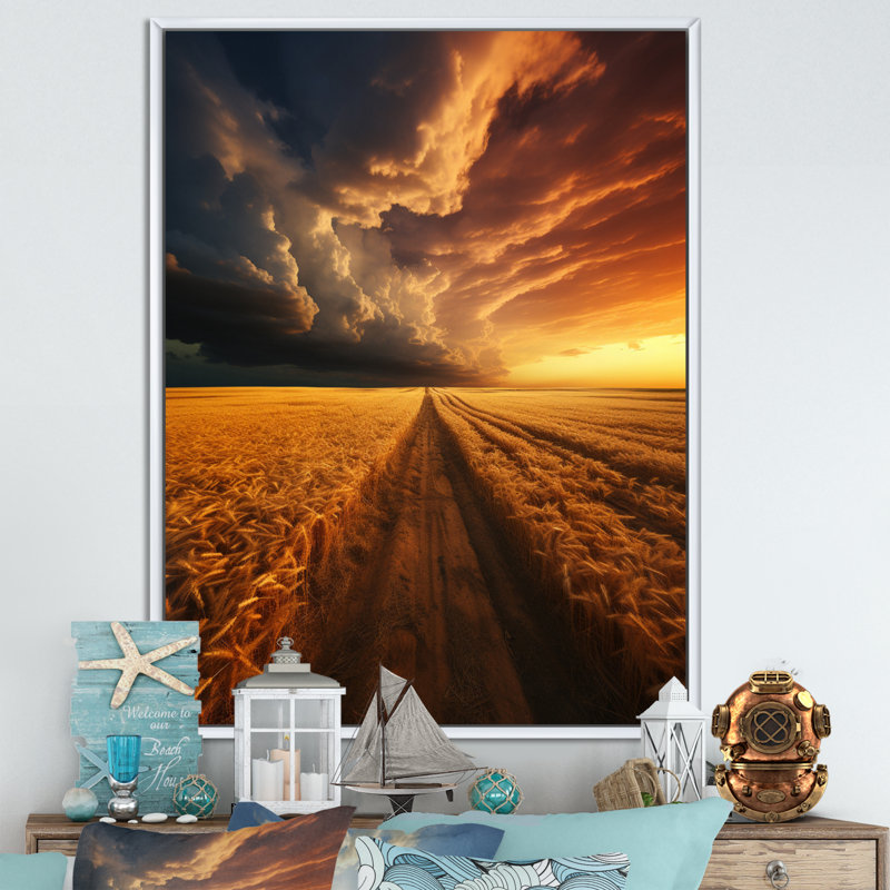 Baileyrae Golden Fieldsa, impressionnant paysage sur toile, Cadre flottant blanc, H 32 po x l 16 po x P 1 po