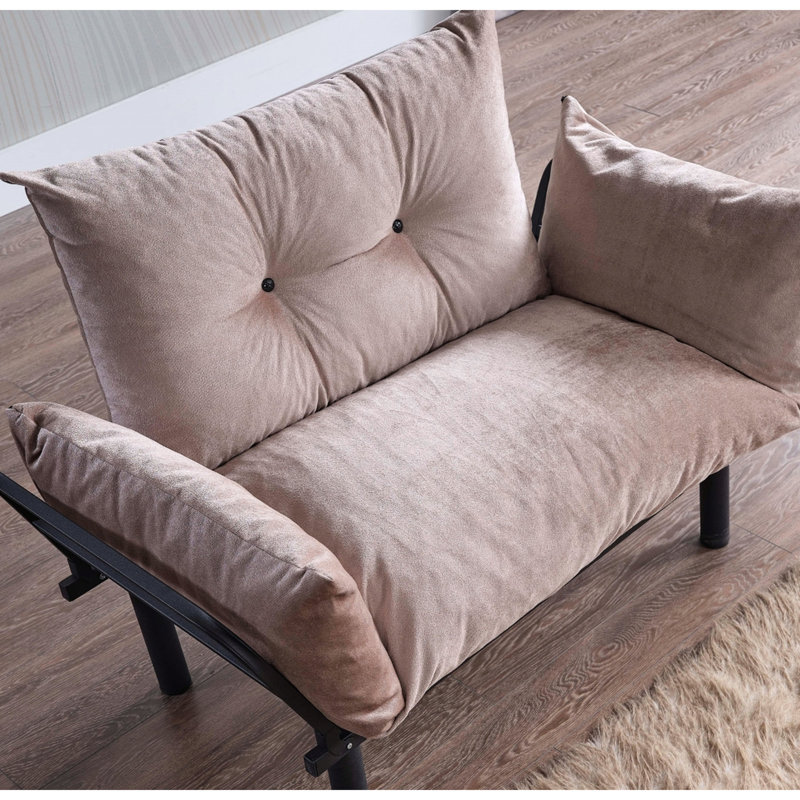 Causeuse futon beige, structure en métal, P 49,9 po x l 24,47 po H 34,94 po, poids 29,75 lb - Métal, profondeur 49 po, largeur 24 po, hauteur 35 po, poids 30 lb