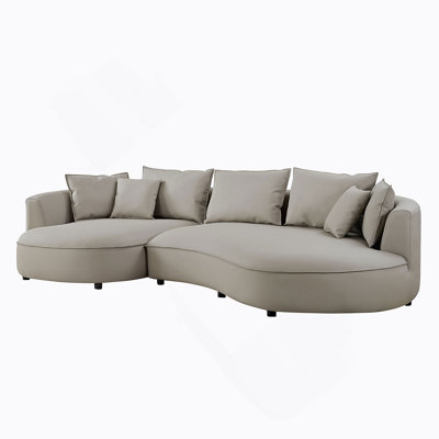 Modern Sectional Curved Sofa Couch For Living Room,Upholstered 5-Seat Sofa Couch Eco-Leather Couch Set For Apartment Office,Light Grey