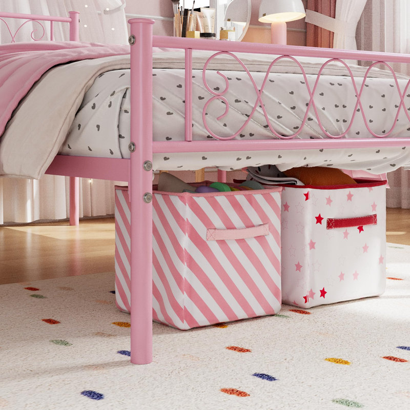 Structure de lit simple en métal XL - tête de lit et pied de lit avec un cœur en fer, lit plateforme simple pour garçons et filles, aucun sommier requis, assemblage facile