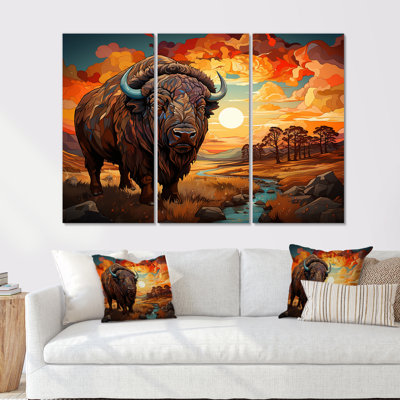 Native Buffalo Guardian Of Meadow - Native American Wall Art Set
