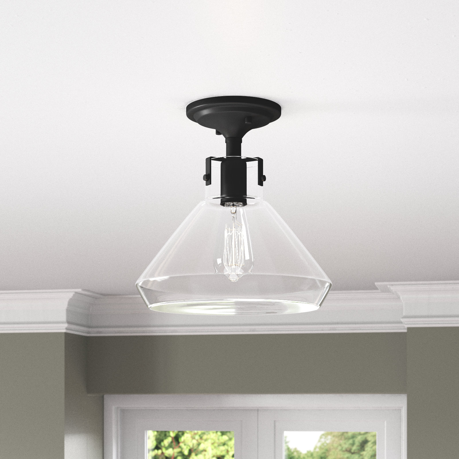 Ronan Single Light Glass Semi Flush Mount, Bronze
