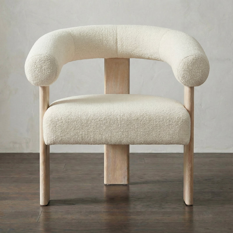 Mamanbai Upholstered Barrel Accent Chair Armchair, Cream