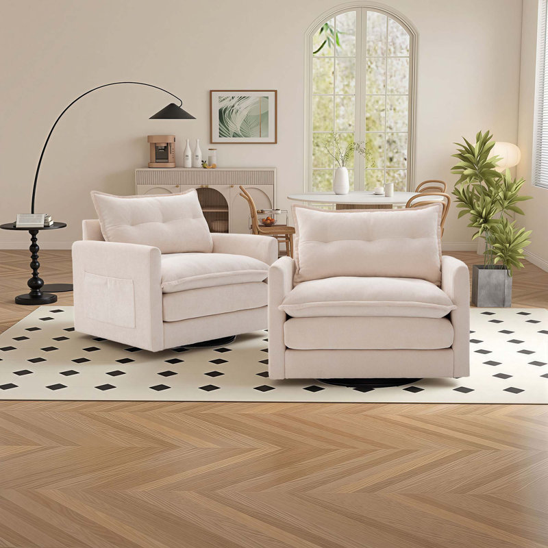 Fauteuil pivotant simple 36 po en chenille, Beige