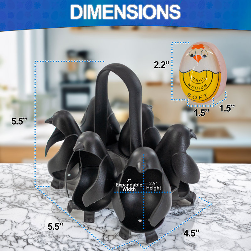 Cuiseur à œufs pingouin et grille de cuisson pour 6 œufs avec minuterie - parfait pour les œufs à la coque, mous ou durs - au four, au micro-ondes, à la friteuse et au lave-vaisselle 