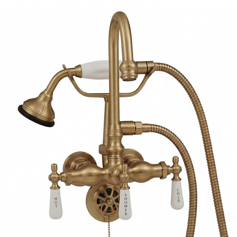 Robinet de baignoire à col de cygne avec douchette (P0402) par Strom Living, Laiton satiné non laqué