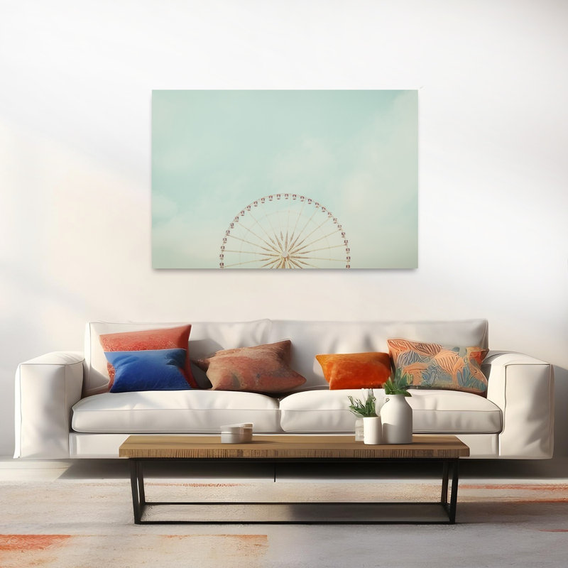 Grande roue au ciel bleu - Affiche murale abstraite géométrique minimaliste estivale et urbaine, H 40 po x l 60 po