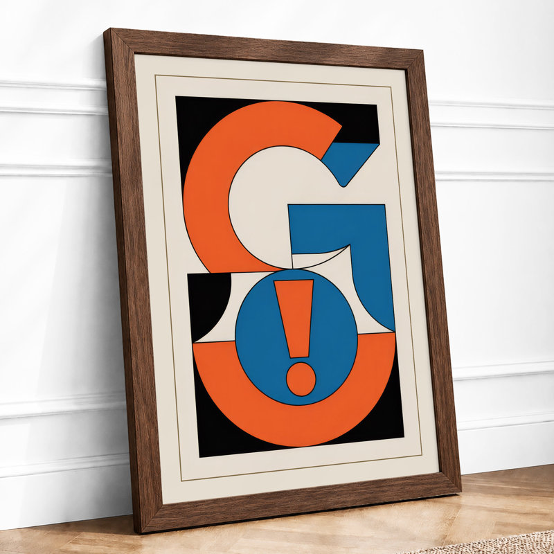 Orange and Blue Geometry Geometric - Framed Print, A1 - 84.1 x 59.4 cm, Walnut