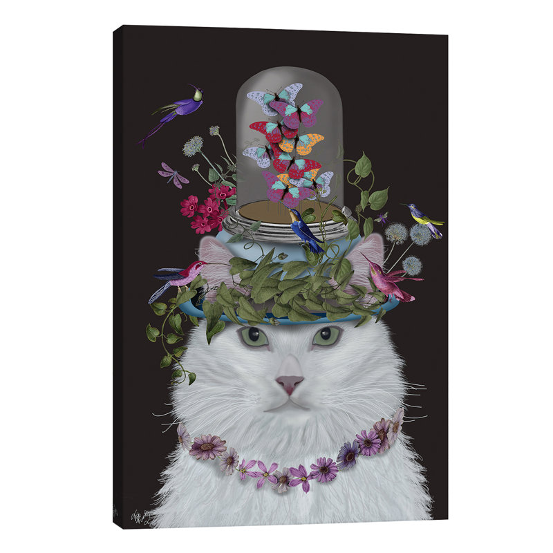 Cat With Butterfly Bell Jar III by Fab Funky - Wrapped Canvas Print, 30.48cm H x 20.32cm W x 1.91cm D