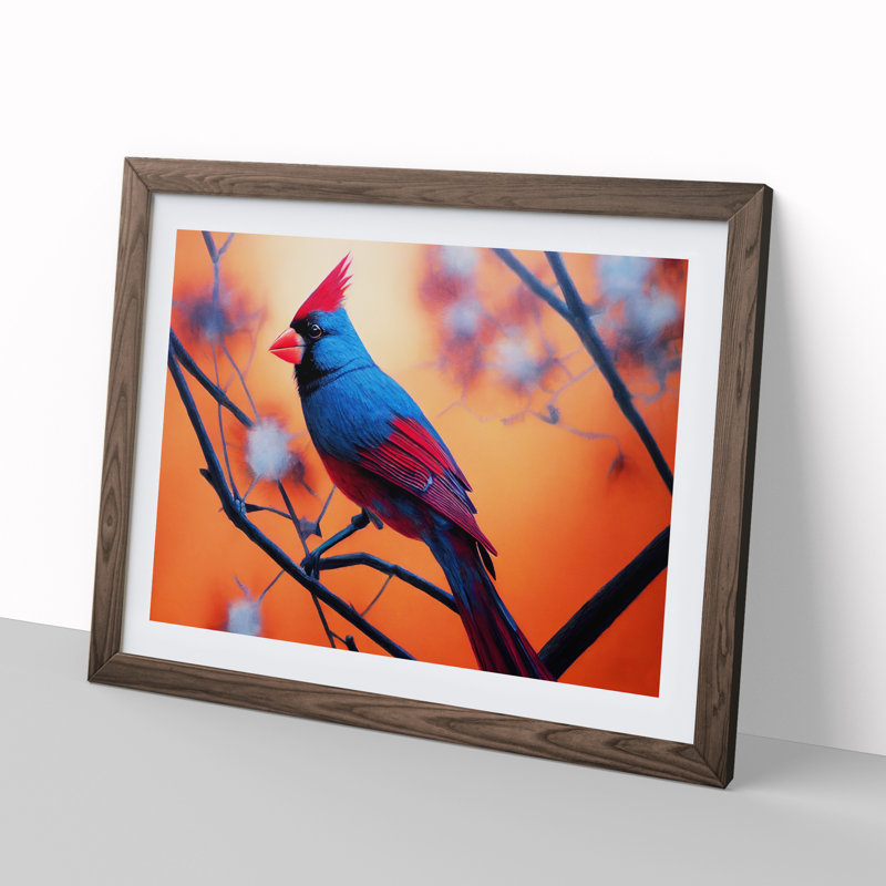 Cardinal Bird Vol.10 - Single Picture Frame Print, 25cm H x 34cm W x 2cm D, Walnut Framed