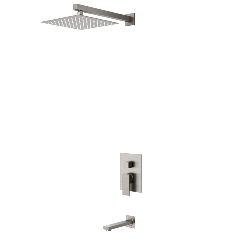 Crozet Pressure Balance Tub and Shower Faucet Trim Kit with 10-Inch Shower Head Rough-in Valve, Brushed Nickel