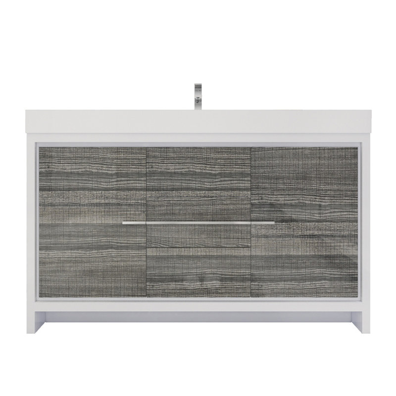 Ensemble de meuble-lavabo simple 60 po Chaumont, Gris cendre très lustré, Chrome