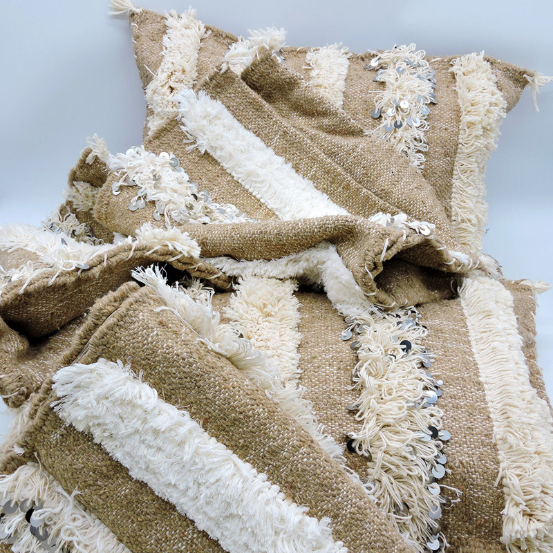Wool Rectangular Pillow Cover, Brown/Beige, 17" x 24"