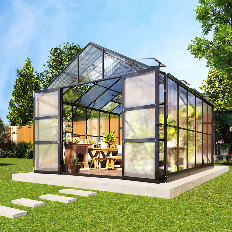  Grower’s Haven AMERLIFE Polycarbonate Greenhouse with 4 Roof Vents & Rain Gutter