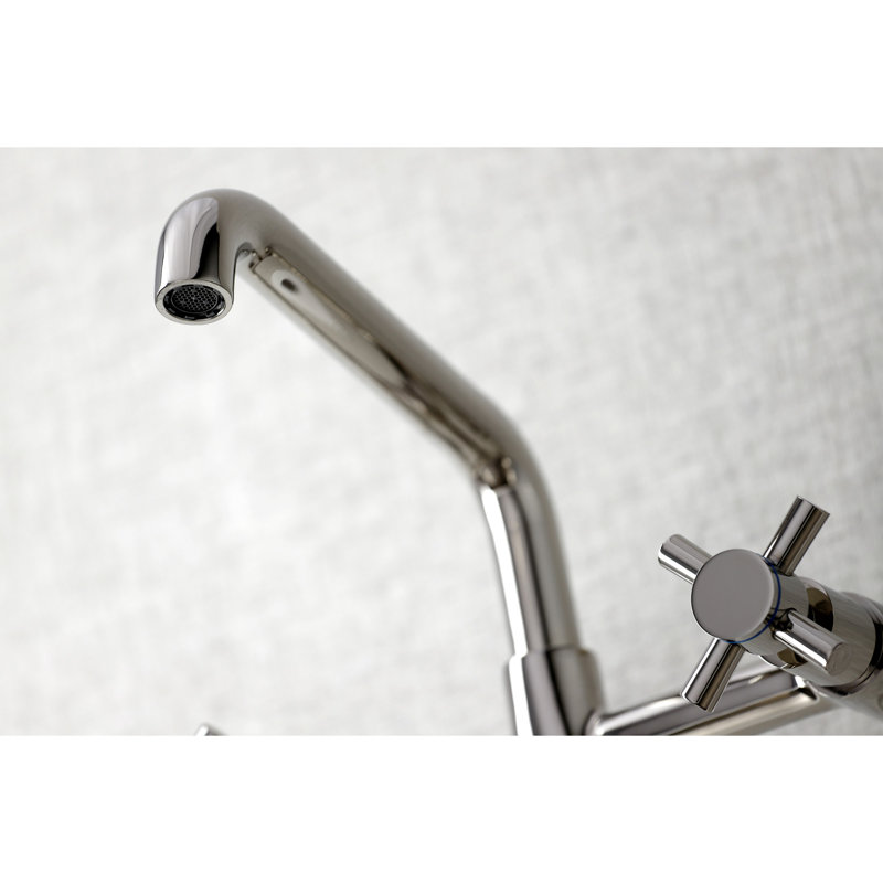 Kingston Brass Concord Double-Handle 2-Hole Wall-Mount Bridge Kitchen Faucet, Polished Nickel