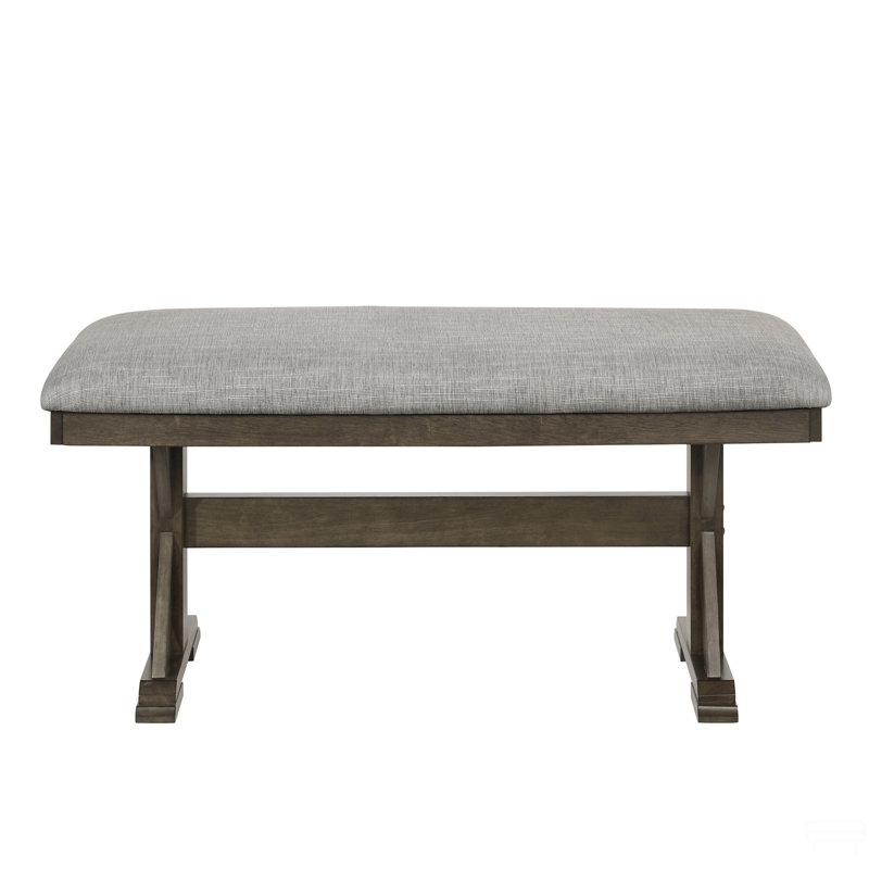 1Pc Rustic Upholstered Dining Bench Rich Wood Finish Wooden