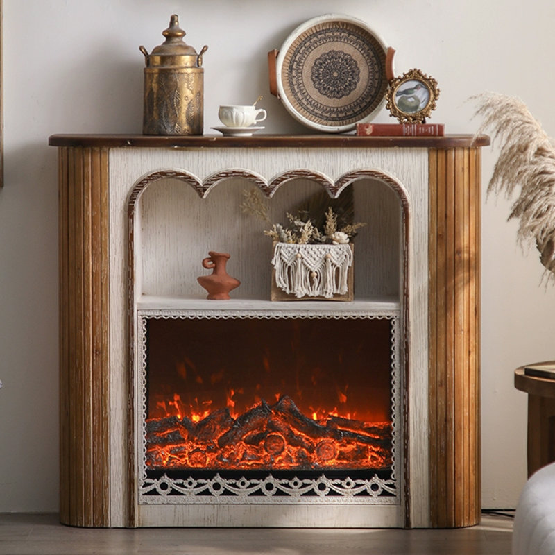 Walnut Solid Wood Freestanding Electric Fireplace