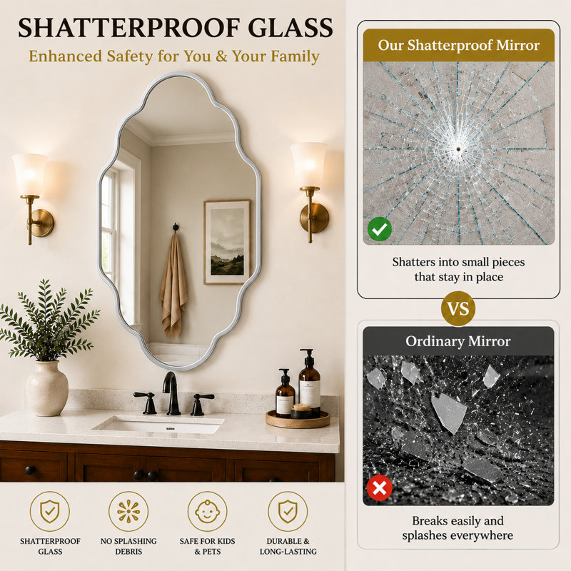 Ensemble de 2 miroirs muraux asymétriques modernes avec cadre en alliage d'aluminium, miroirs suspendus décoratifs irréguliers pour salle de bain, chambre à coucher, salon et entrée