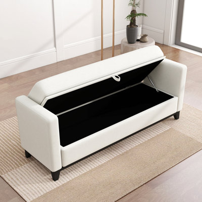 Banc de rangement en sherpa de 66 pouces avec pieds en bois massif et 2 traversins, banc de bout multifonctionnel pour la chambre à coucher, le salon et le vestibule