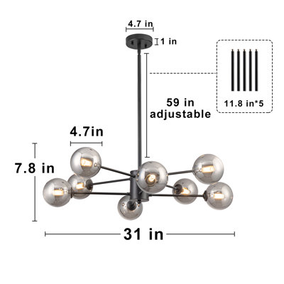 Jerikah 8 - Light Sputnik Chandelier Modern Dining Light Fixtures Kitchen Island Lighting Bubble Chandelier Glass Chandelier