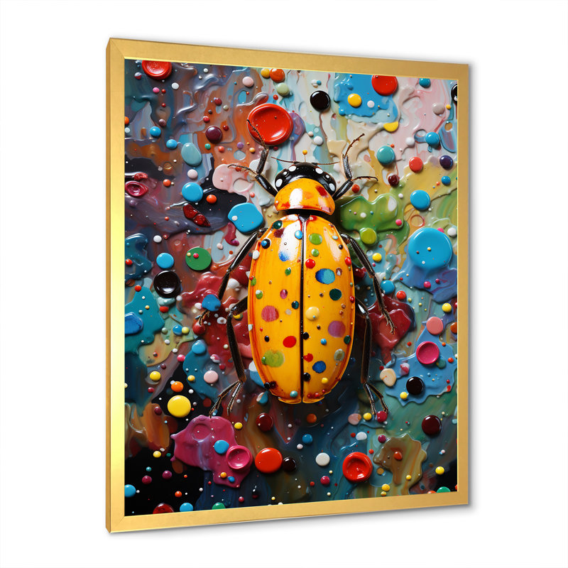 Art mural coloré insectes 1 - Insectes et insectes, H 32 po x l 24 po x P 1 po, Cadre doré simple