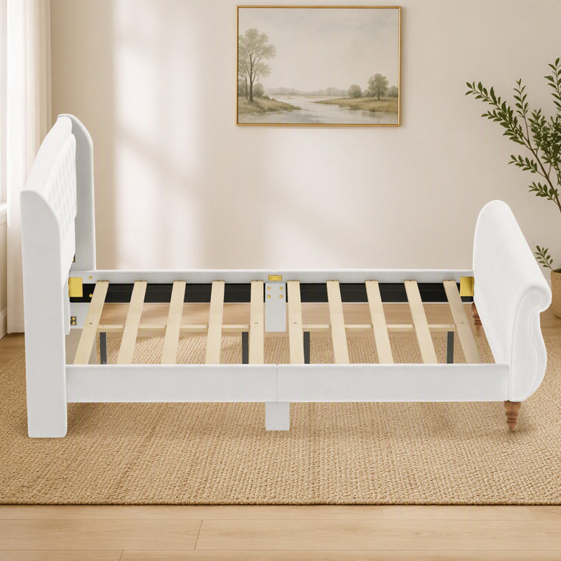 Upholstered Bed, Queen, Beige