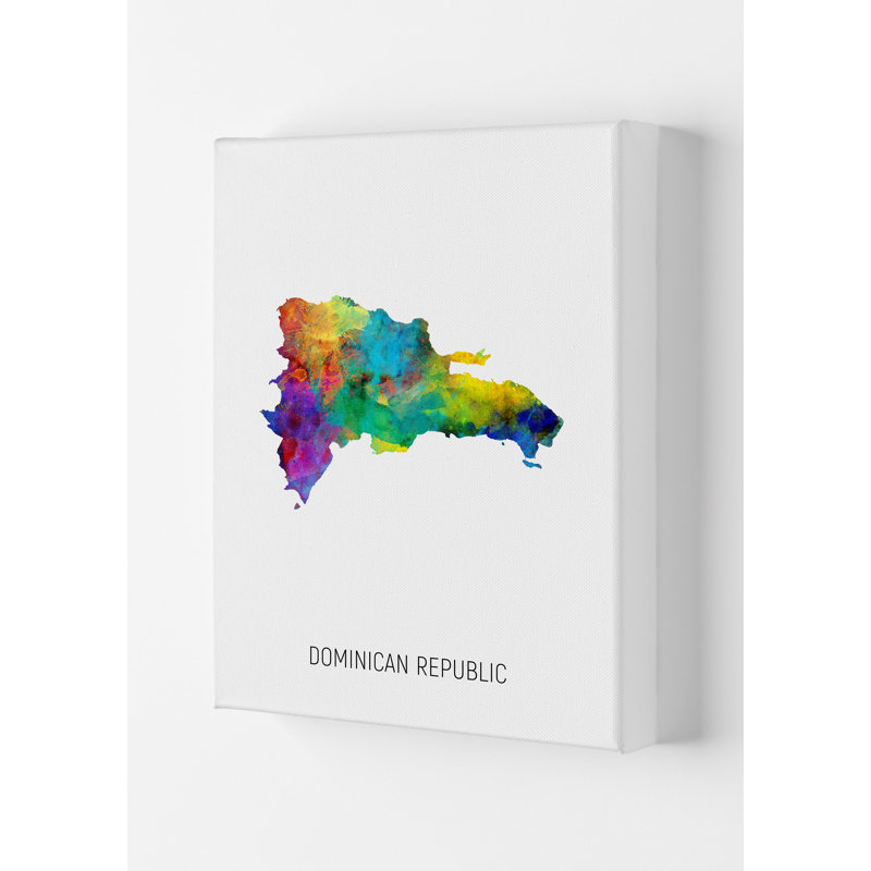 Dominican Republic Watercolour Map by Michael Tompsett - Print, Wrapped Canvas, 84cm H x 59.4cm W x 4cm D