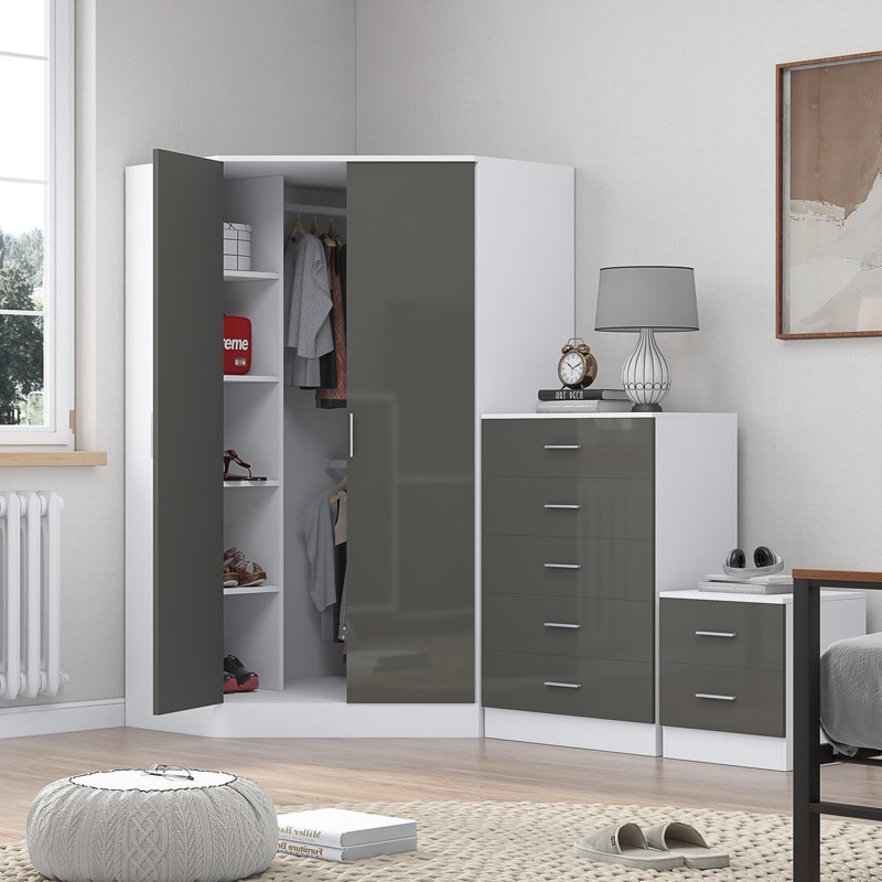 Eva Piece Bedroom Set, Grey Gloss / Matt White