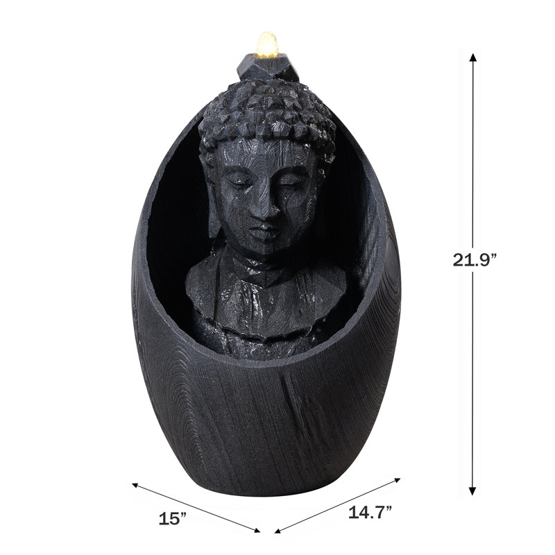 22" H Buddha Head Water Fountain W/LEDs