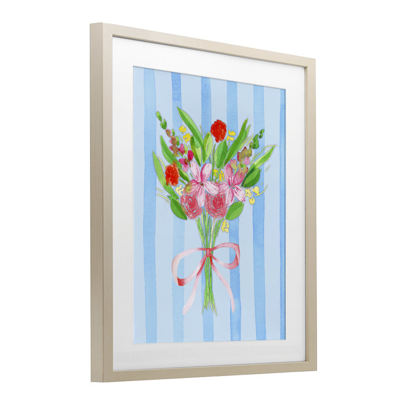 «Bright Springy Bouquet Stripes», reproduction encadrée sous verre, conception de Nina Jacobs, Cadre de récolte en pin