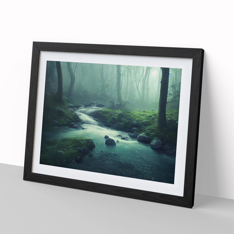 XH1022-6365X Mystical Forest Stream - Single Picture Frame Print, 46cm H x 64cm W, Black
