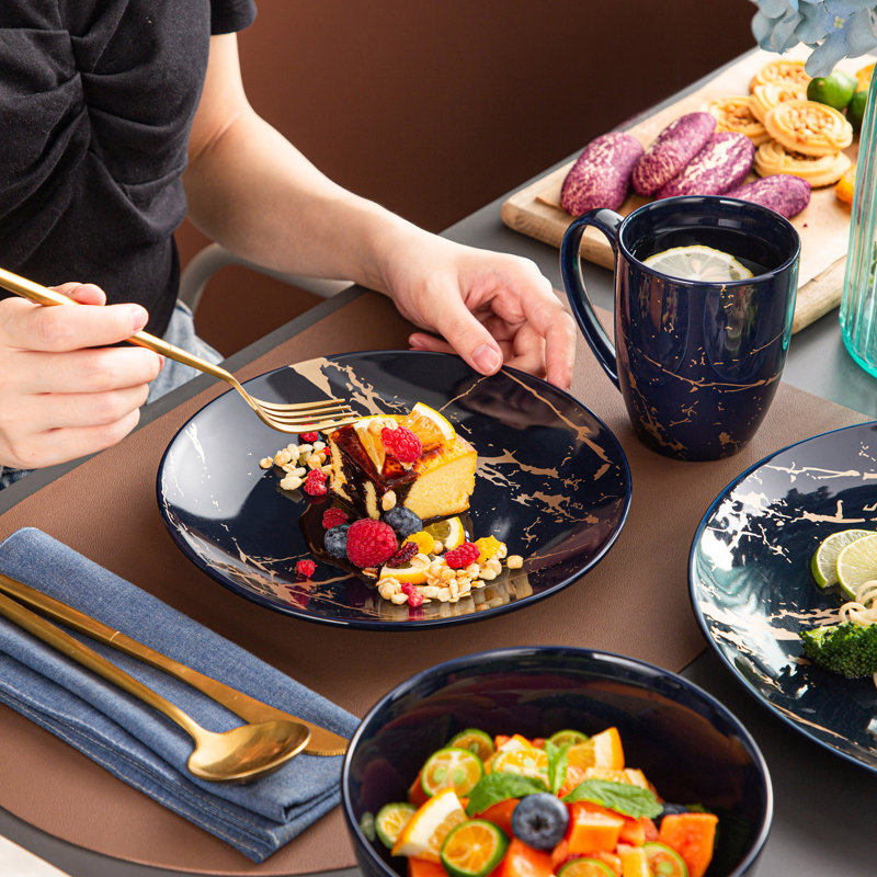 32 Piece Porcelain China Dinnerware Set - Service for 8, Dark Blue