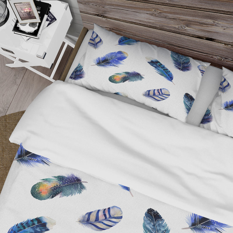 Twirling Colorful Boho Feathers VI - Ensemble de housse de couette bohémien - Microfibre de polyester