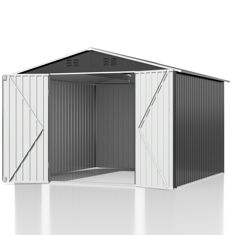 Remise de rangement extérieure en métal avec structure de cadre et portes verrouillables, H 80,3 po x l 119,3 po x P 96,9 po
