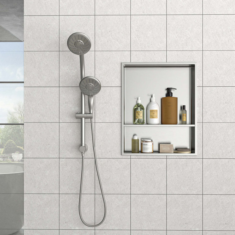 Double tablette de niche en acier inoxydable 21 "X 17", Nickel brossé