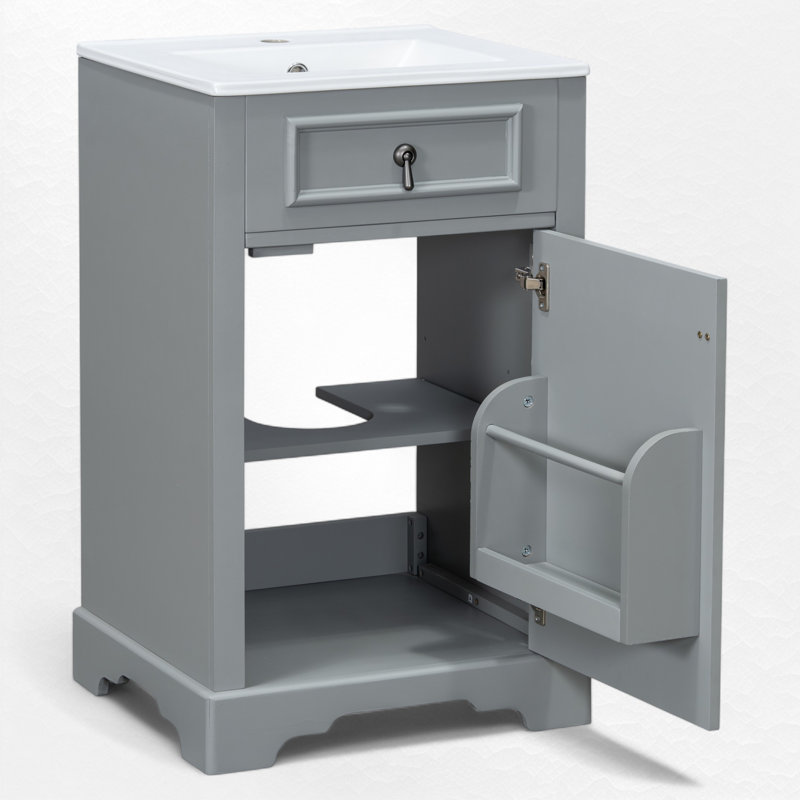 Meuble-lavabo simple 20 po avec comptoir en céramique, Gris