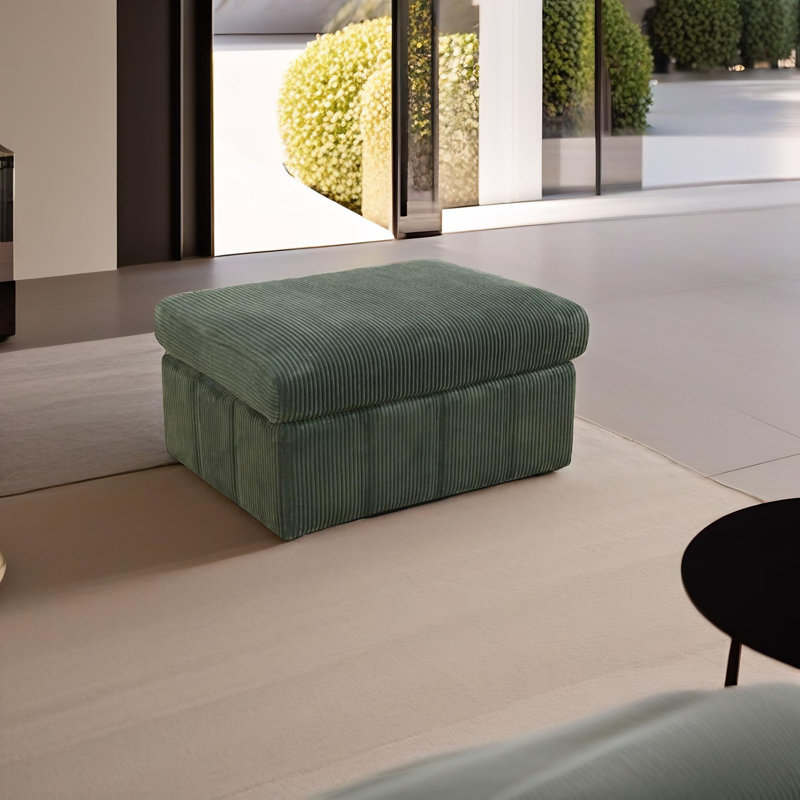 Royale Green Corduroy Ottoman, Green