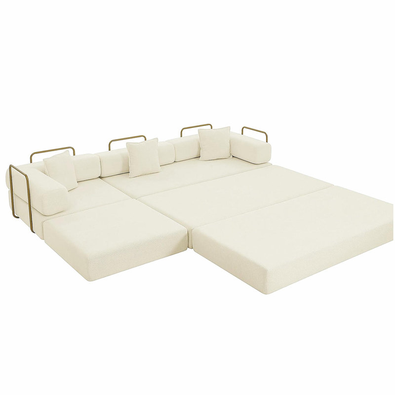 Canapé modulaire de 108 po avec méridienne en forme de L, méridienne désossée à assise profonde, canapés à compression en éponge sans assemblage requis, canapé-lit pliant moderne avec dossier amovible