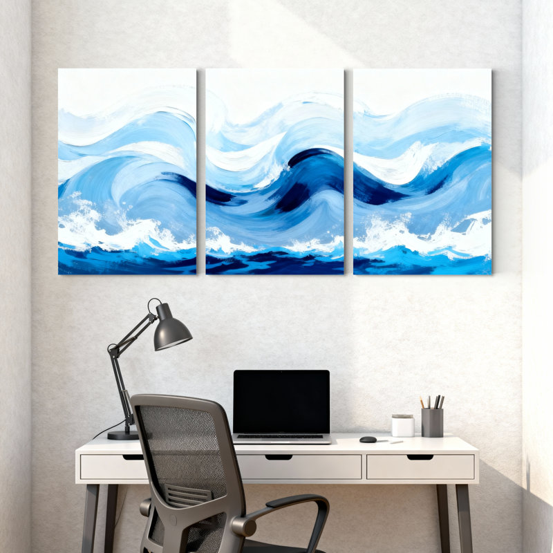 «Nautical & Beach Ocean Waves Blue Water Reflection», ensemble de 3 impressions murales sur toile, H 18 po x l 36 po