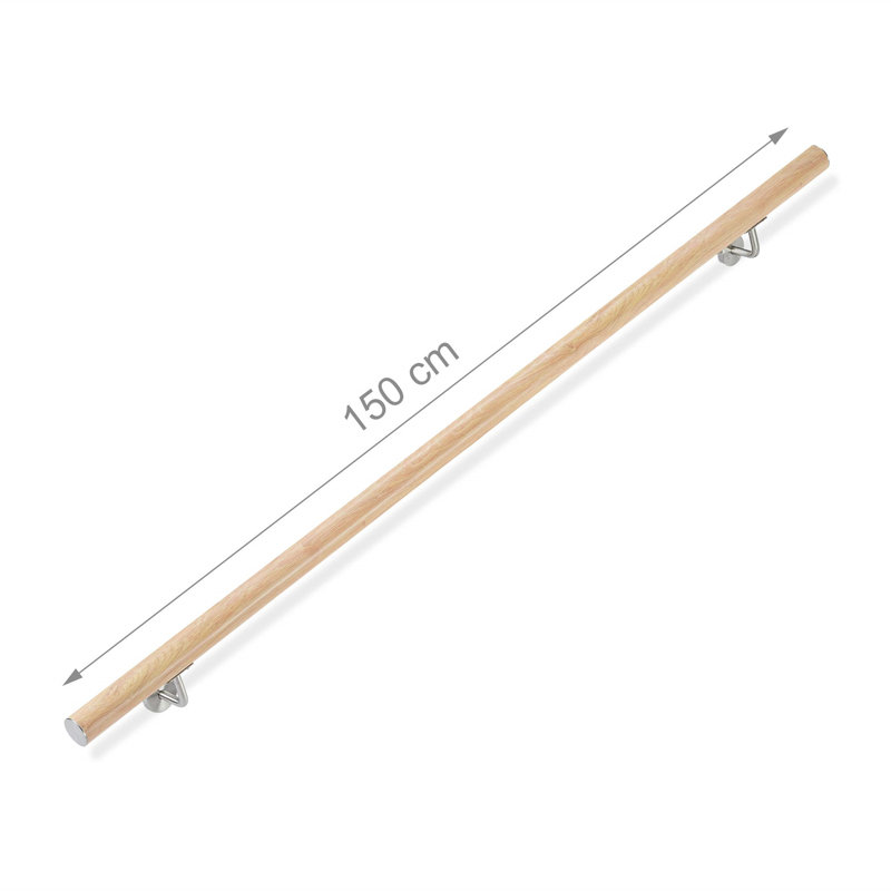 Handrail aluminum, round, stair railing inside, outside, beech look, with wall bracket