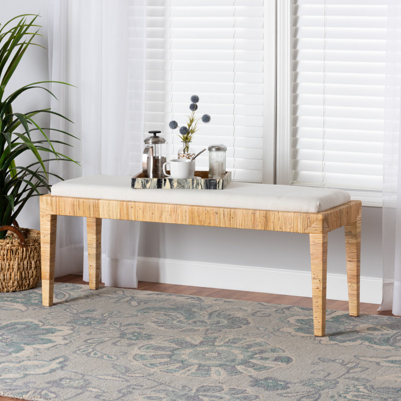 Baxton Studio Neesha Modern Bohemian Natural Brown Rattan And Mahogany Wood Bench