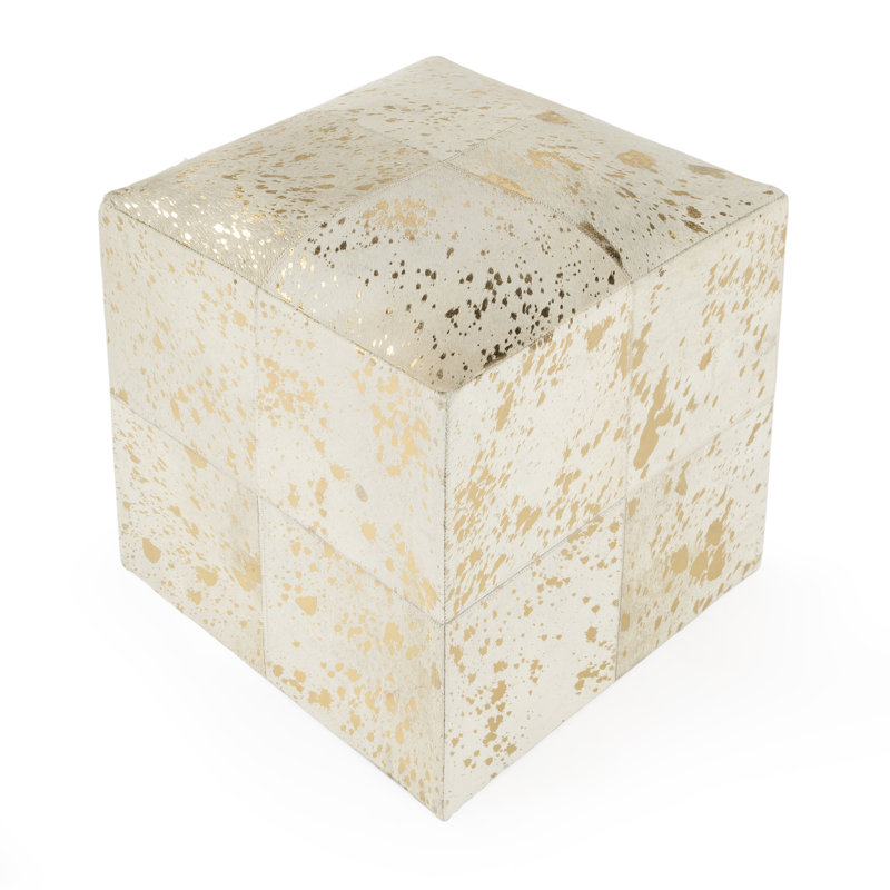 Ilianah 18.25'' Wide Genuine Leather Square Footstool Ottoman, Ivory/Beige Genuine Leather