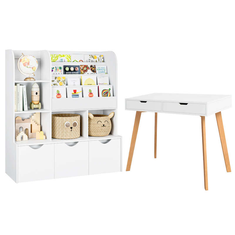 2-piece Office Sets, 2-drawer Desk And 1 Cube Bookcase, White