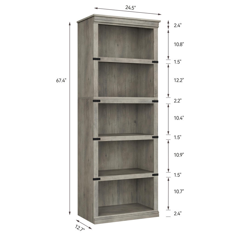 Cupar Bookcase, Gray, 67.4" H x 31.4" W x 12.7" D